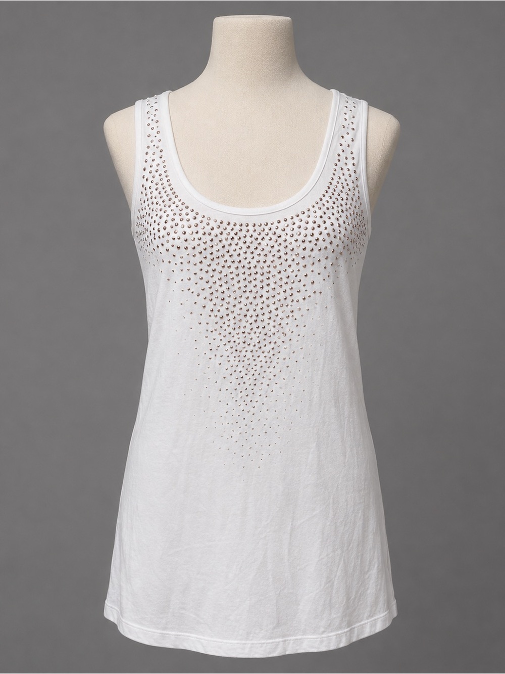 H&M White Slinky Sheer Long embellished Accent Tank Top sz S MSRP $32